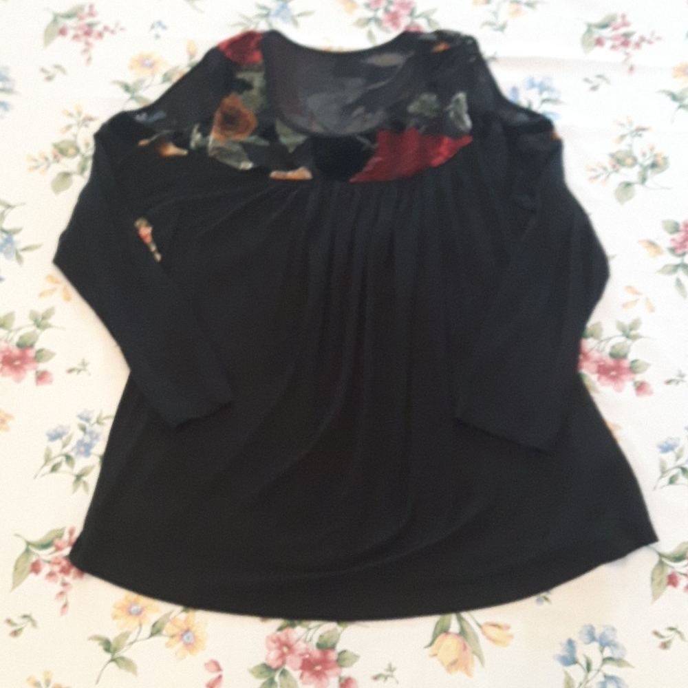 Knapp Studio Cold Shoulder Velvet & Sheer Floral Tunic Top – Size Small - Picture 8 of 14